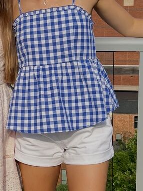 Blue and White Gingham Top